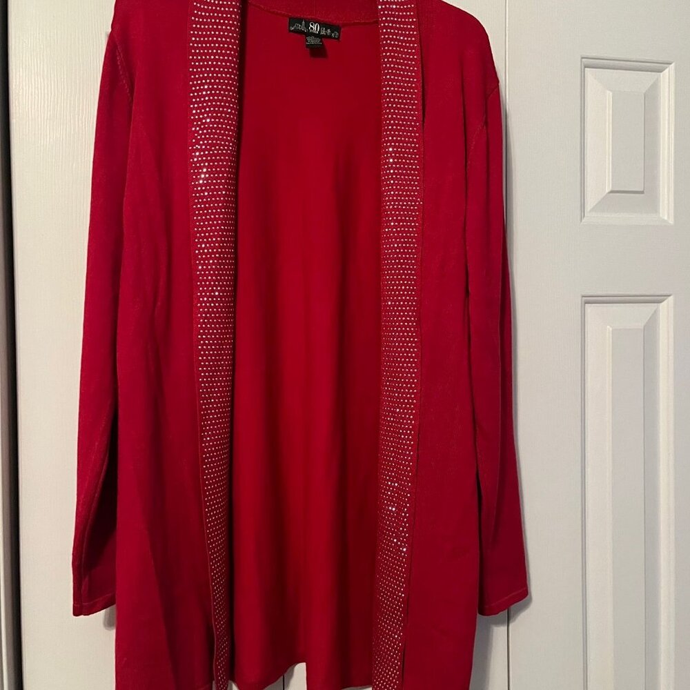 Red long cardigan sweater XL